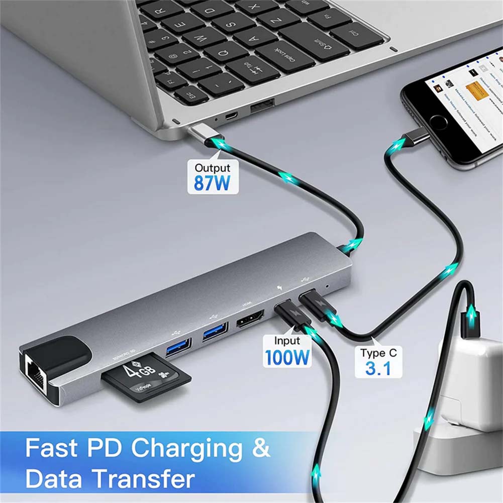 🔥 🖥️ 8-in-1 Type-C Hub: 4K HDMI, SD/TF Card Reader, RJ45 &amp; Fast PD Charging! 🌟 | Save 40% Now! | 🔥